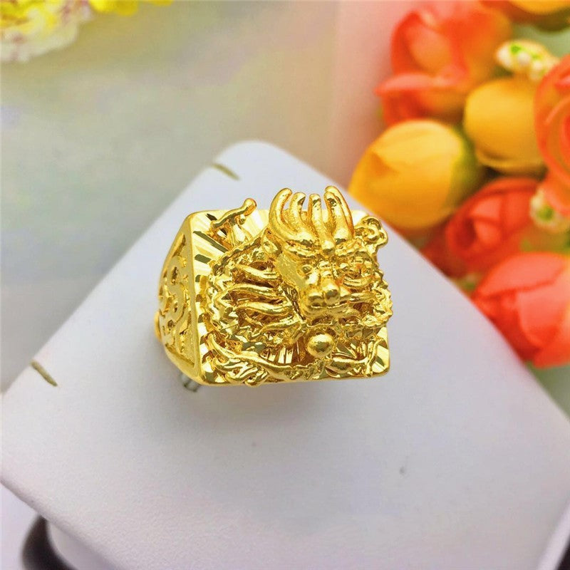 Mens Gold Plated Dragon Ring Adjustable Brass 3D Animal Zodiac Design Statement Ring For Men Unique Gift Today