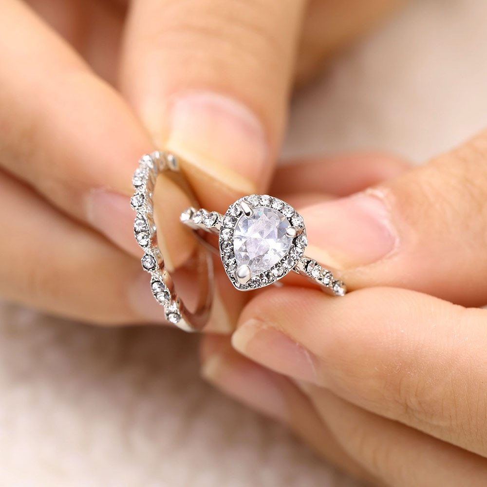 Pear Shape Drop Zircon Ring Copper Jewelry Accessory