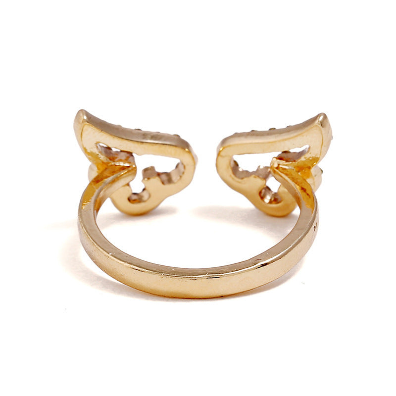 Adjustable Angel Wings Ring With Micro Pave Zircon Gold Tone Fashion Jewelry For Women Gift Durable High Grade