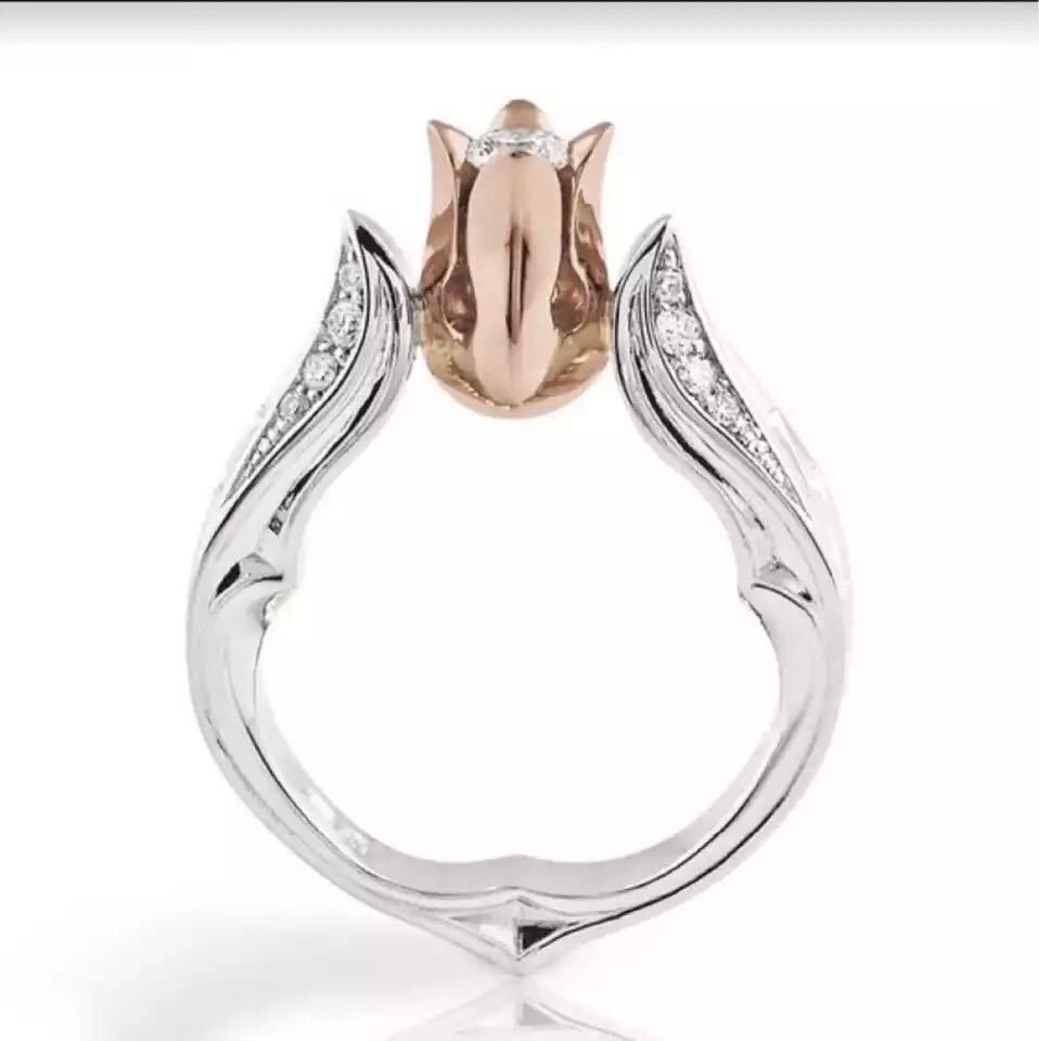 Womens Rose Flower Ring Zircon Inlaid Gold Plated Copper Durable Elegant Jewelry For Engagement For Love Gifts Now