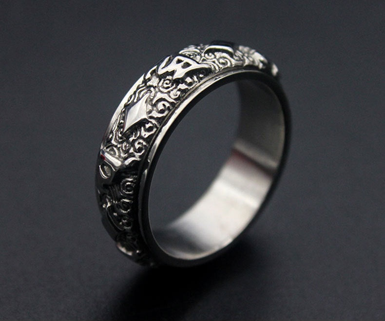 Rotatable Ring Titanium Steel Mosaic for Women Silver