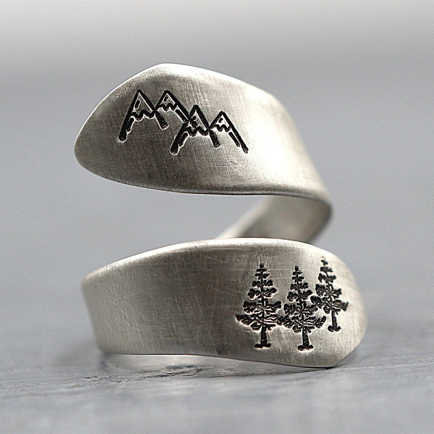 Mountain Forest Adjustable Open Ring Nature Inspired Jewelry Lightweight Alloy Design for Women and Girls Chic
