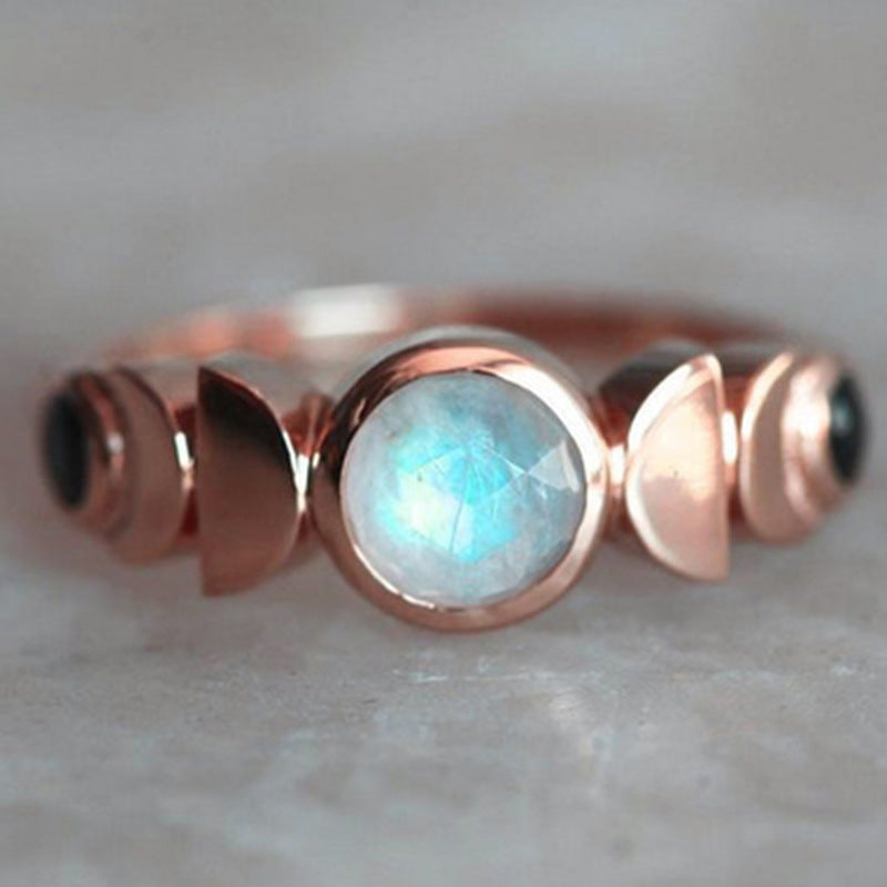 Moonstone Rings Rosy Gold Finish Geometric Design Elegant Jewelry Gift For Her Fashion Accessories Collections