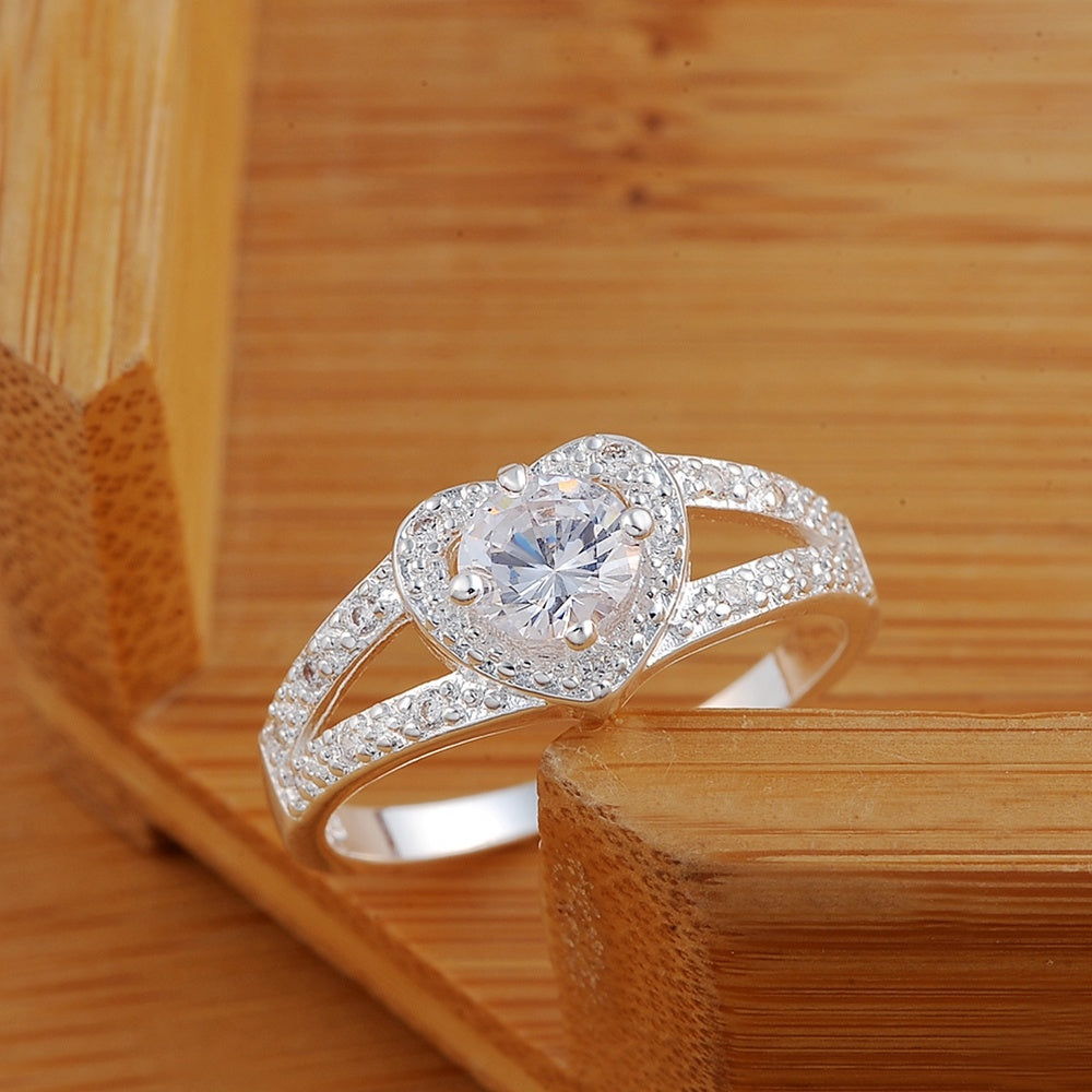 Heart Shaped Silver Plated Copper Ring For Women Wedding