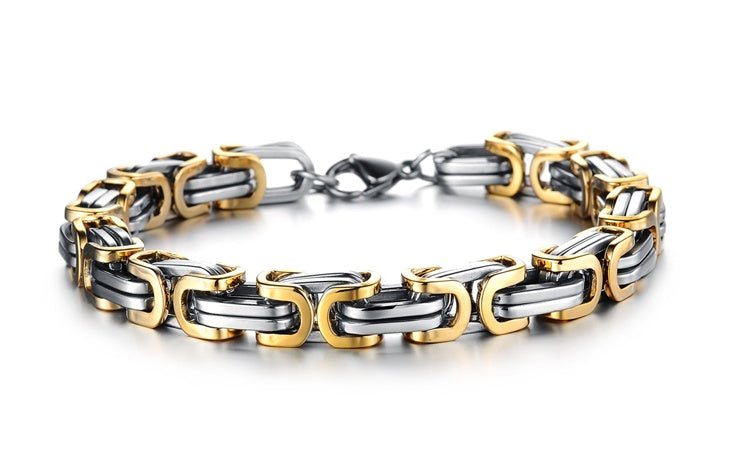 Mens Gold Plated Silver Plated Bracelet European American Design Lightweight Metal 21cm Jewelry Durable Quality Finish