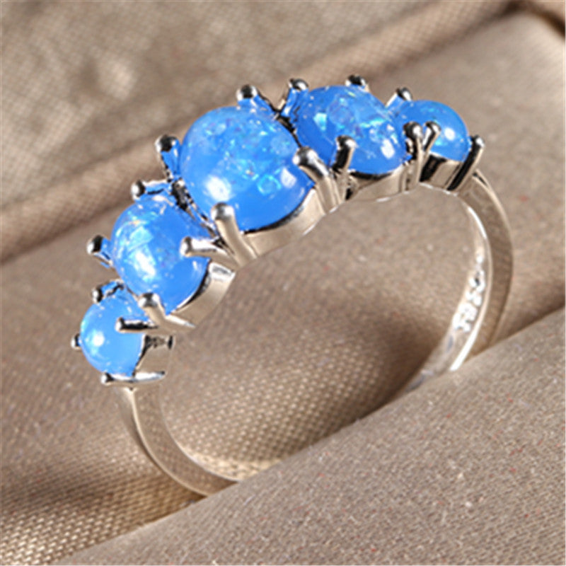 Natural Blue Opal Ring 925 Sterling Silver Gold Plated Unisex Wedding Jewelry Gift Size 6 To 10 Elegant Design