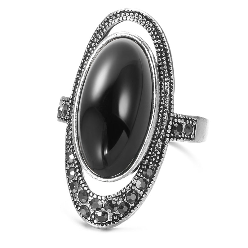 Vintage Geometric Alloy Ring Electroplated With Artificial Gemstone Inlays For Birthdays And Weddings Gift Ready