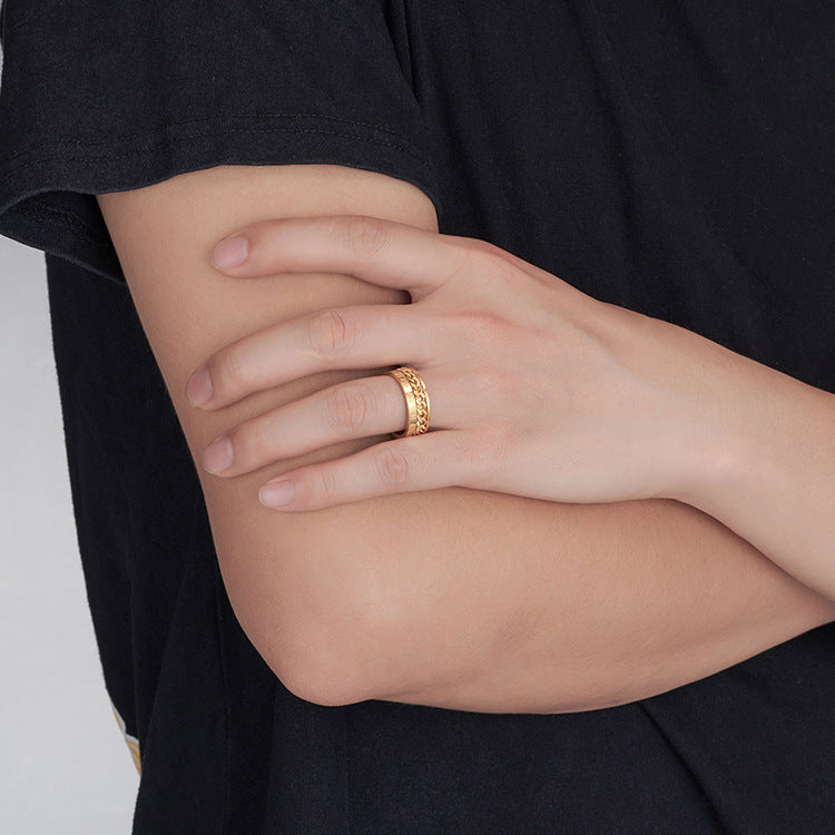 Text Chain Ring Titanium Steel Polished For Men Women Jewelry Gold Black Finish Sizes 6 7 8 9 10 11 12 13 Everyday Wear