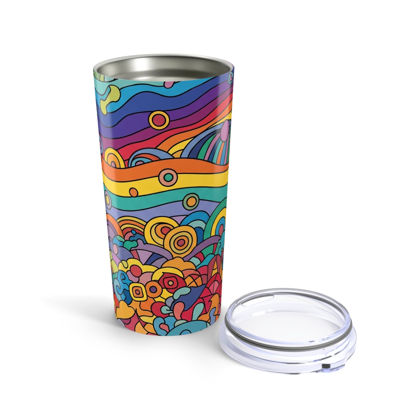 20 Oz Stainless Steel Tumbler Double Wall Vacuum Insulation Spill Resistant Printed Design For Hot And Cold Drinks