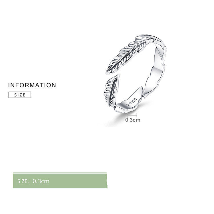 White Feather Ring 925 Sterling Silver With Platinum Plating Lightweight Elegant Band Ring For Women And Girls