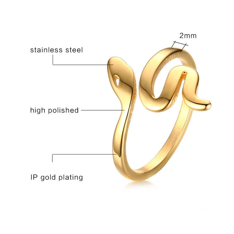 Stainless Steel Snake Ring Women Geometric Korean Style Titanium Electroplated Accessory For Openings And Gifts