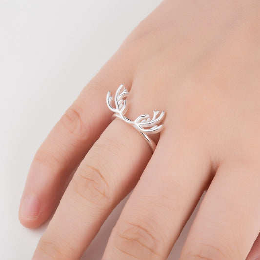 Womens Adjustable Ring Silver Deer Head Ring Copper Antler Ring Animal Ring For Women Girls Gift Electroplated