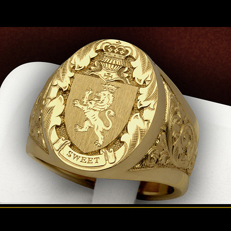 New Crown Lion Shield Badge Ring Copper Electroplating European Style Individually Packed Ring Size Details Now