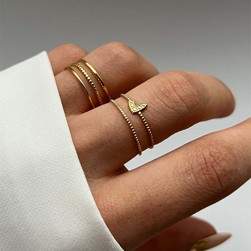 Womens Heart Shaped Ring 18K Gold Plated Titanium Steel Adjustable Open Ring Elegant Circle Jewelry Gift Style