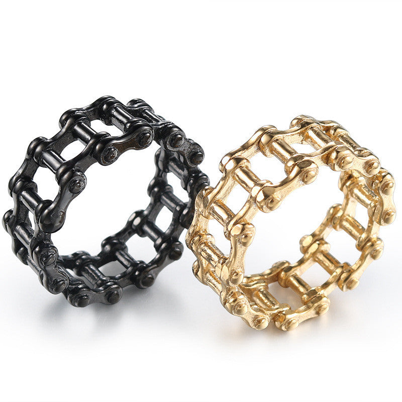 Mens Ring Titanium Steel Chain Band Engagement Ring Jewelry Ring Width 11MM For Men Fashion Jewelry Black Gold