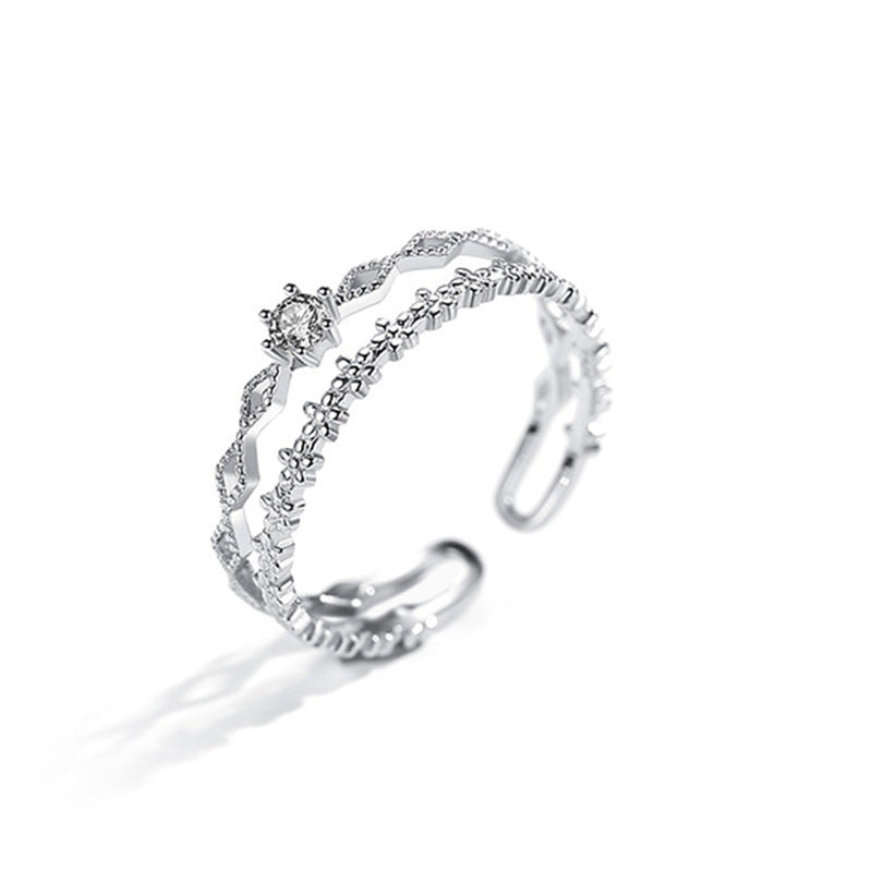 Adjustable Copper Ring With Inlaid Zircon Geometric Lace Design Individually Packaged Gift For Birthday Elegant