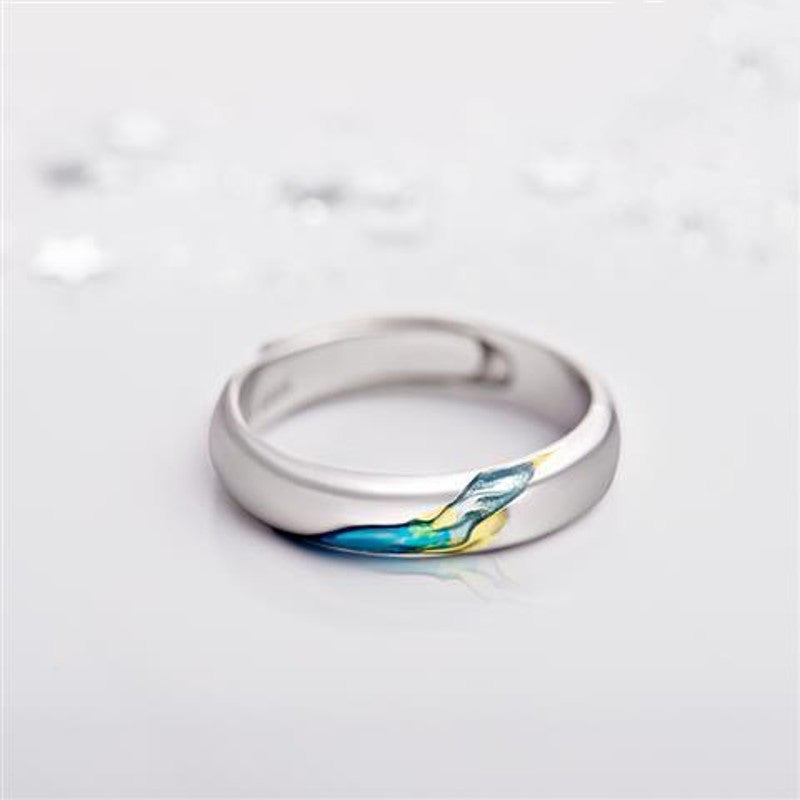 Couple Rings Starry Sky Alloy Inlay Gemstones Silver Gold