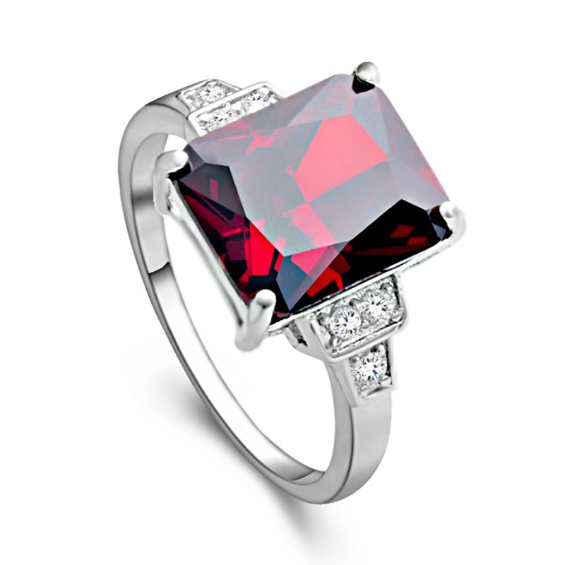 Agate Zircon Ring Rhodium Plated Stone Wedding Jewelry