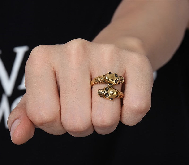 Unisex Skull Ring Stainless Steel Mixed Gold Finish With Alloy Inlaid Gemstones Korean Animal Zodiac Statement