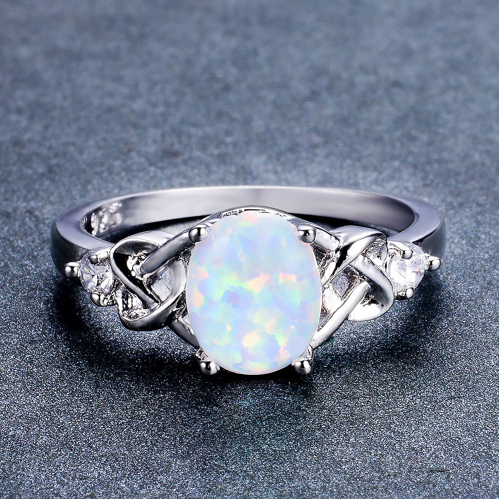 Opal Silver Ring Electroplated Unisex Jewelry Europe And America Style With Sturdy Platinum Tone And Opal Glow