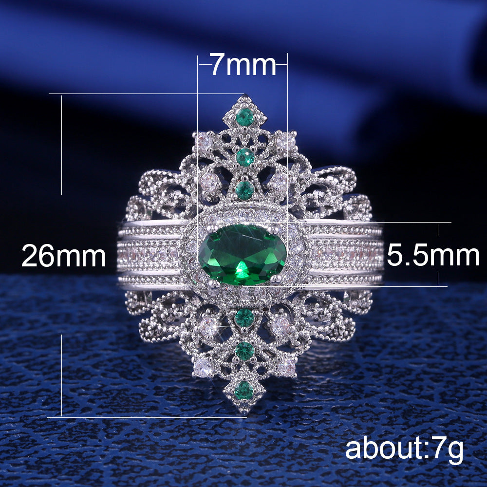 Antique Court Style Zircon Gemstone Ring Tone Copper High Quality Fashion Jewelry Statement Piece Elegant Gift