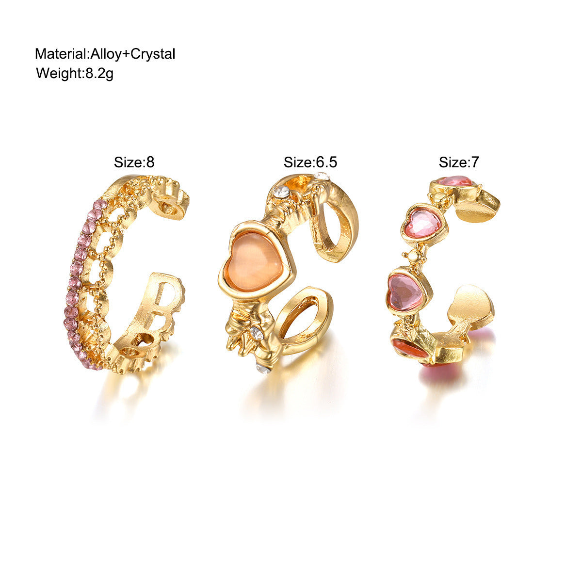 Womens Heart Shaped Ring Set 3 Piece Rings Pink Gold Purple