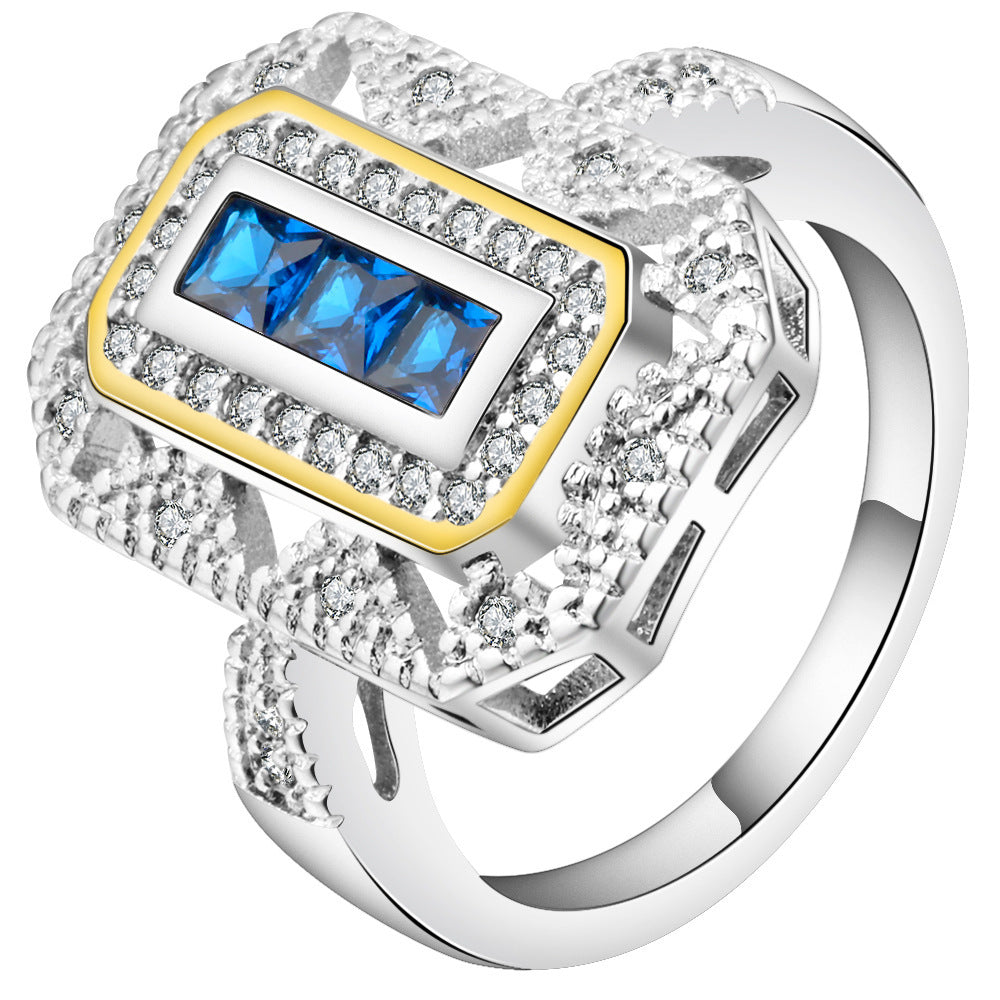 Unisex Copper Inlaid Zircon Ring Electroplated Fashion Jewelry Trendy Accessory for Men Women Size 6 7 8 9 10