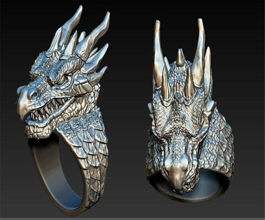 Mens Dragon Head Ring Silver Tone Alloy Zodiac Jewelry for Men Statement Durable Design for Daily Wear Gift for Men