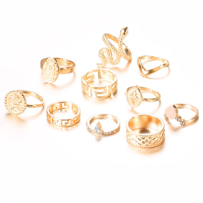 Womens Fashion Rings Set 10 Piece Alloy Stackable Diamond Shaped Rings Electroplated Everyday Material Process