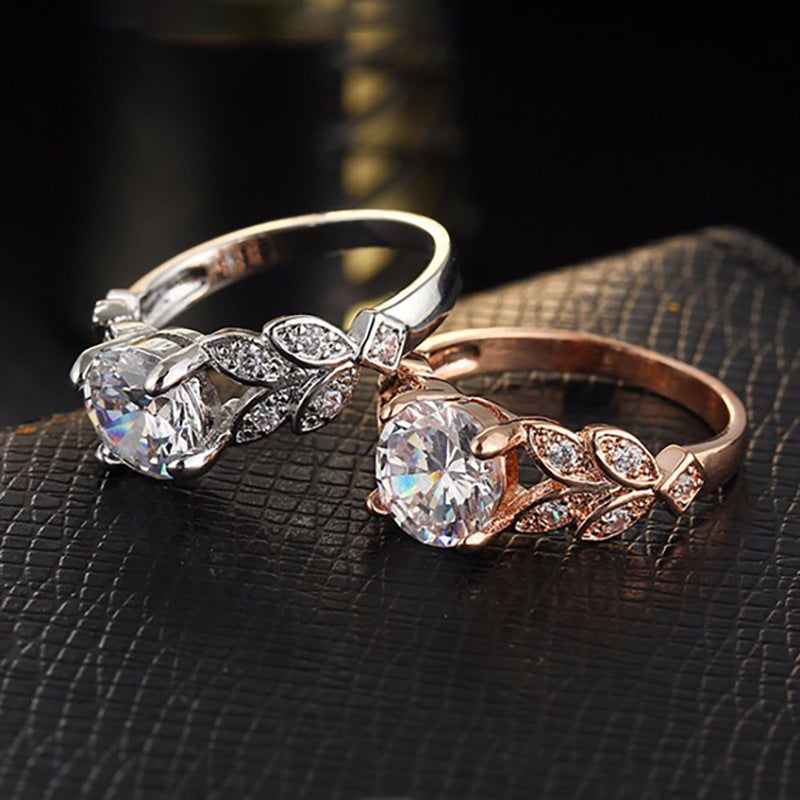 Leaf Zircon Inlaid Alloy Bracelet Ring Jewelry For Women