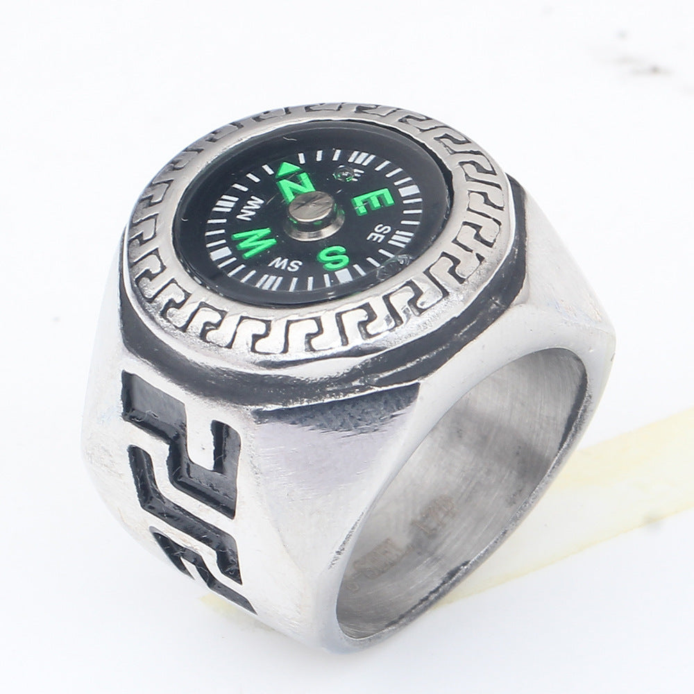 Personalized Mens Compass Ring Titanium Steel Engraved