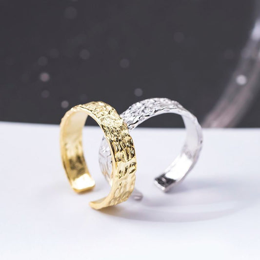 Sterling Silver S925 Irregular Foil Pattern Ring Handcrafted Finger Band Statement Jewelry For Women Men Rings