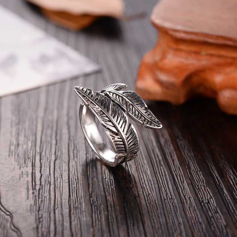 Sterling Silver Leaf Ring 925 Geometric Adjustable Jewelry