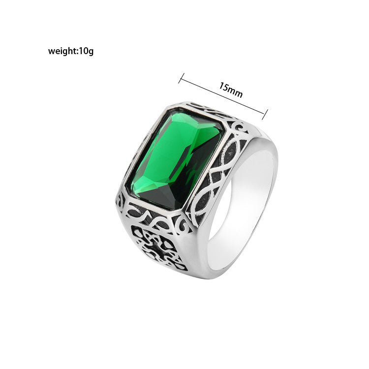 Stainless Steel Emerald Ring For Men Retro Punk Biker Ring Statement Jewelry Gift For Men European And American Style