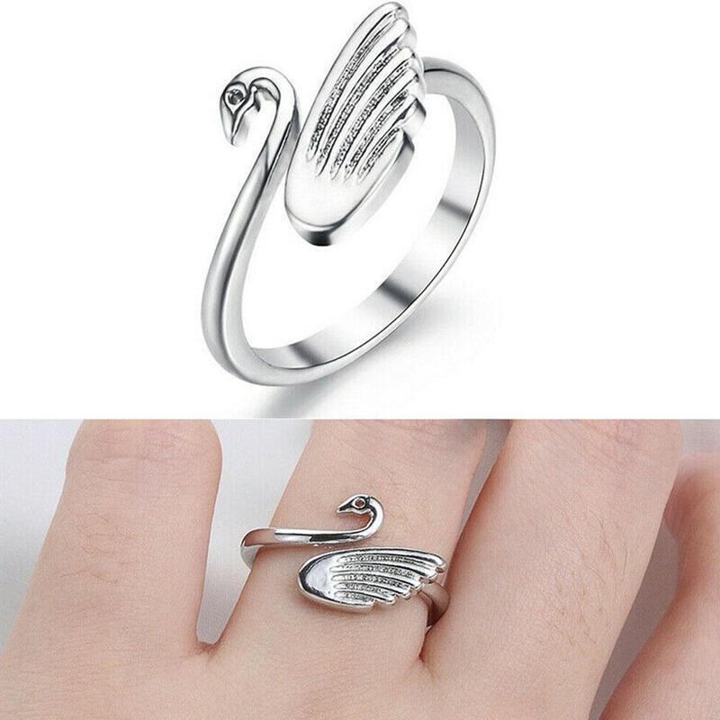 White Swan Ring Silver Plated Copper Women Jewelry Princess Style Elegant Gift Idea For Travel Elegant Gift Idea