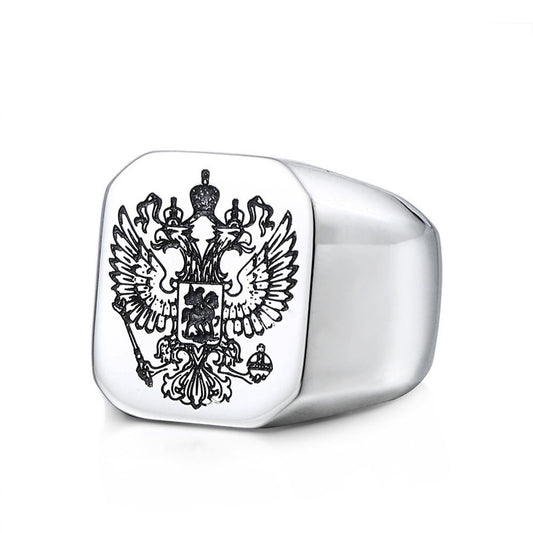 Mens Stainless Steel Ring Double Headed Eagle Zodiac Design Individually Packed Europe And America For Style Lovers
