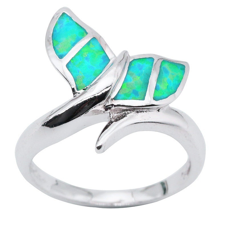 Womens Opal Mermaid Tail Ring With Diamond Inlay Alloy Gem