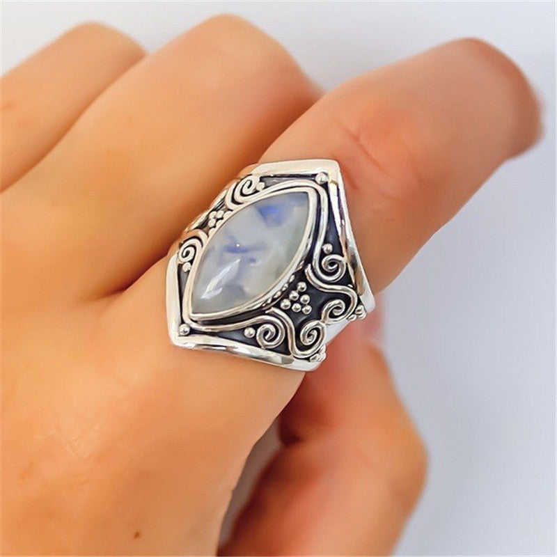 Womens Retro Thai Silver Alloy Moonstone Teardrop Ring Exaggerated Punk Jewelry Sizes 5 6 7 8 9 10 For Women And Girls