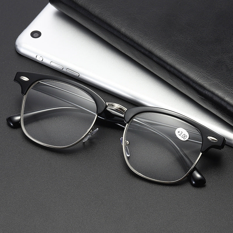 Vintage Metal Frame Eyeglasses Retro Half Frame For Myopia 50mm Lens Width 140mm Temple Length Gradient Chrome