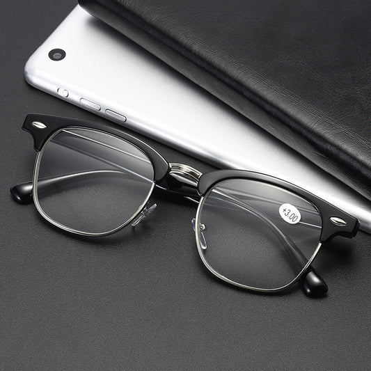 Vintage Metal Frame Eyeglasses Retro Half Frame For Myopia 50mm Lens Width 140mm Temple Length Gradient Chrome