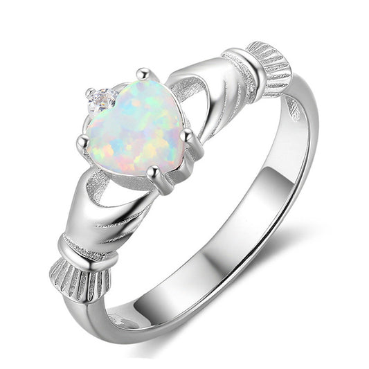 Heart Shaped Ring With Gold Inlay 24K White Gold Plated Wedding Band Manmade Gemstones Promise Ring For Brides