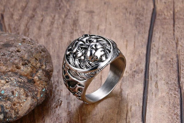 Tiger head lion vintage stainless steel ring