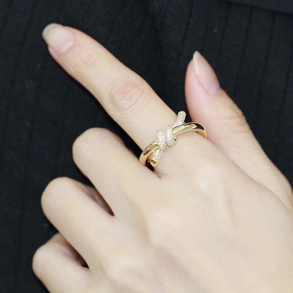 Adjustable Gold Plated Copper Ring For Women Open Band