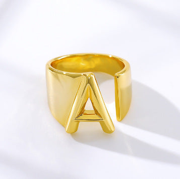 Women's Initial Letter Ring Wide Band Alphabet Copper Electroplated Personalized Statement Jewelry Gift Online