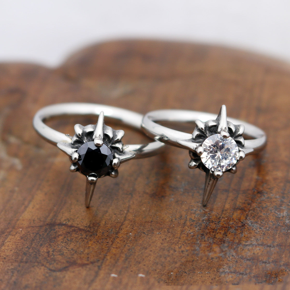 Stainless Steel Geometric Ring Black White Zircon Korean