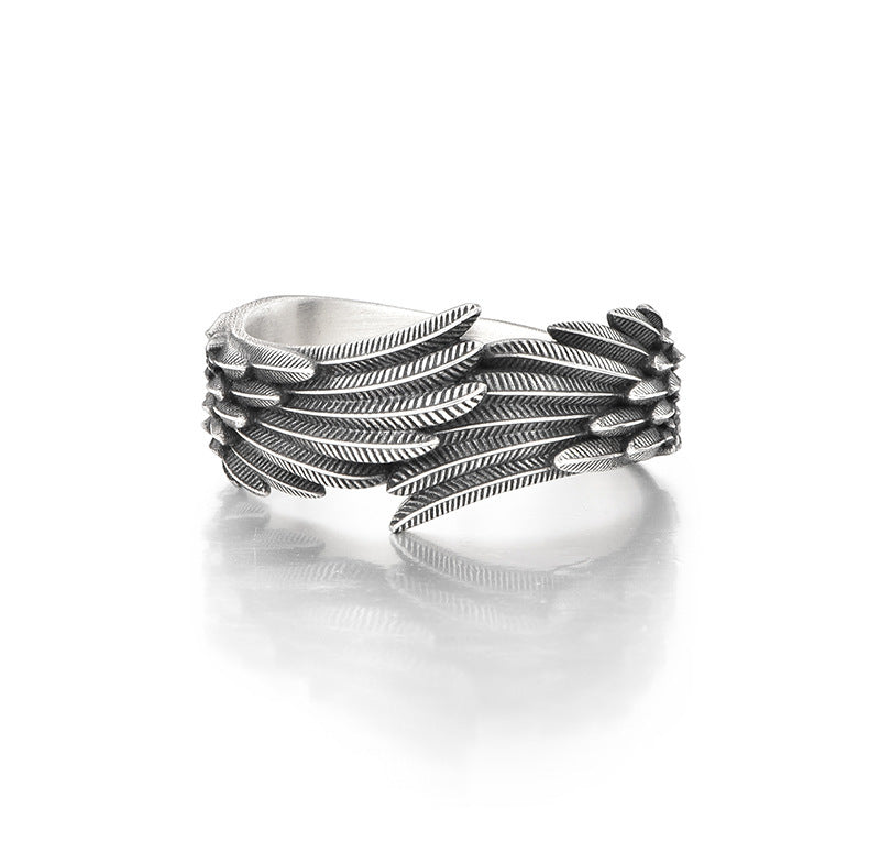 Angel Wings Couple Rings Adjustable Open Ring Geometric Design Electroplated Unisex Fashion Ring Thai Silver Style