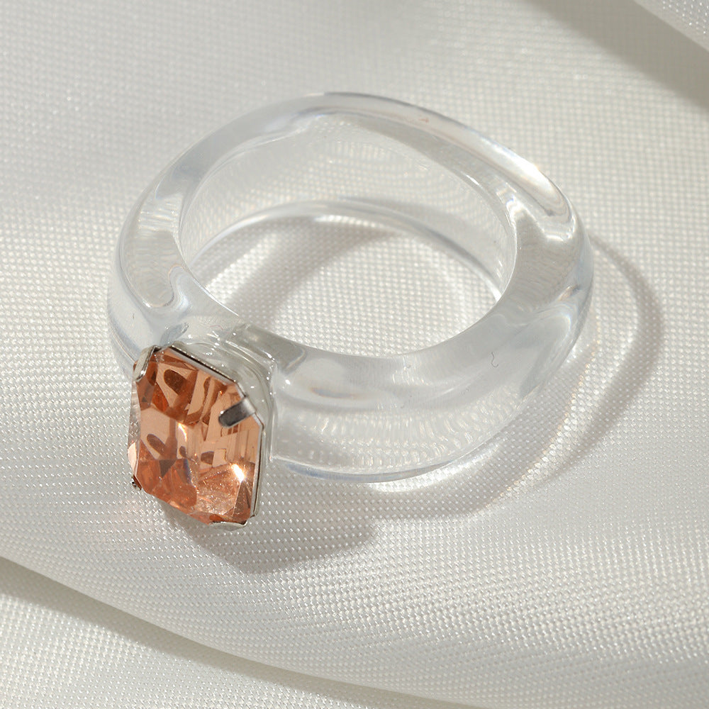 Womens Acrylic Resin Ring With Clear Diamond Accent Geometric Design Fashion Jewelry One Size Gift A Nice Gift