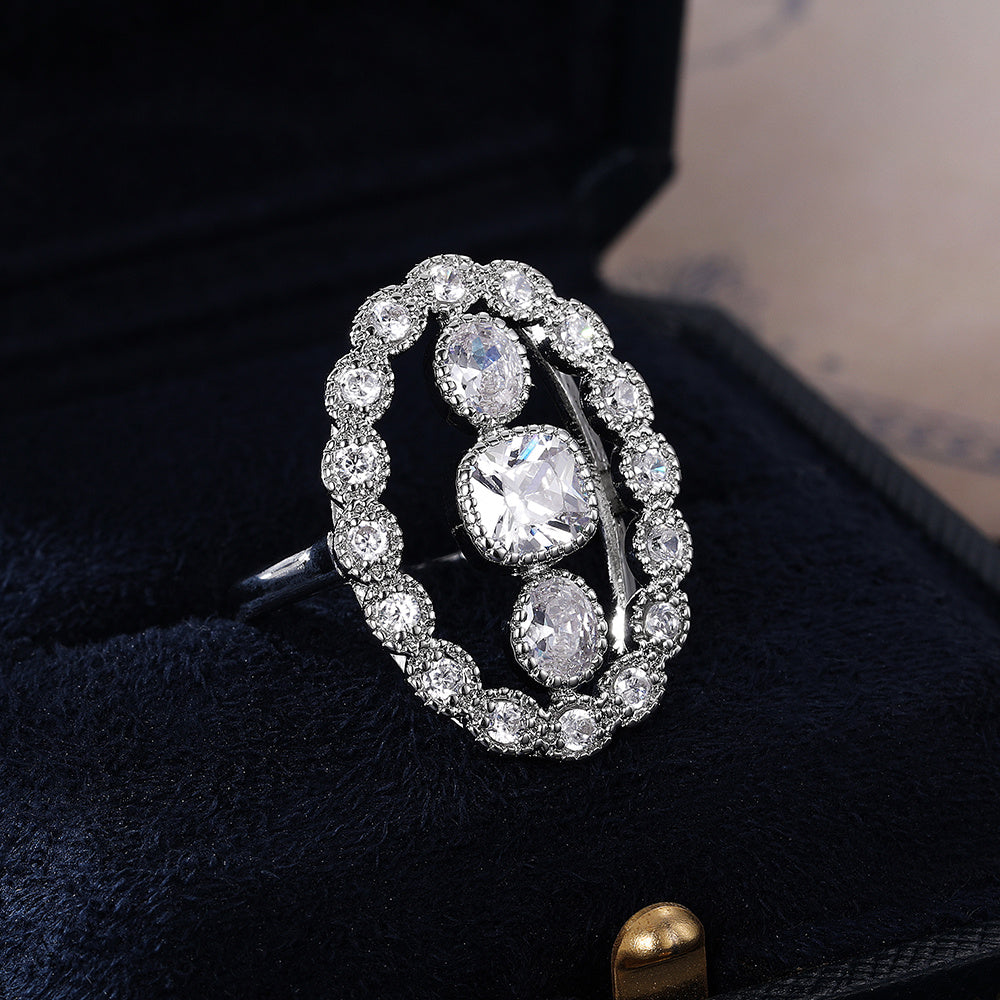 Womens Zircon Copper Ring Inlaid Elegant Statement Ring For Women Anniversary Jewelry Shiny Copper Shine Rings