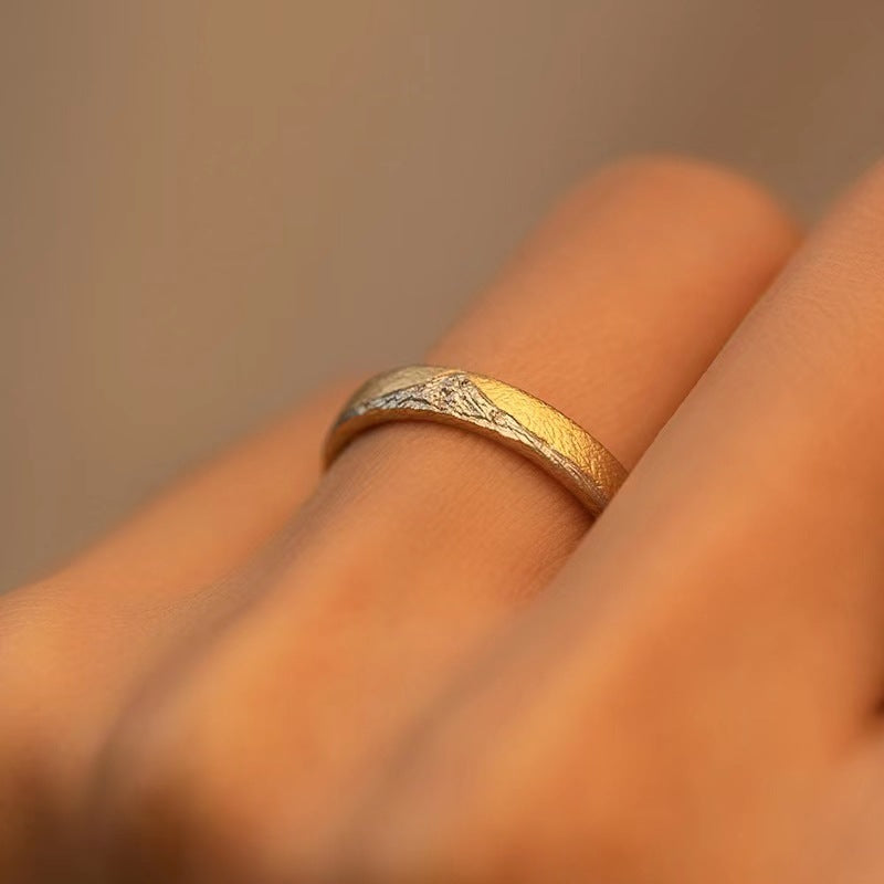 Couple Geometry Copper Ring Set Electroplated Mountain Theme Niche Style Unisex Jewelry Gift Minimalist Modern Design