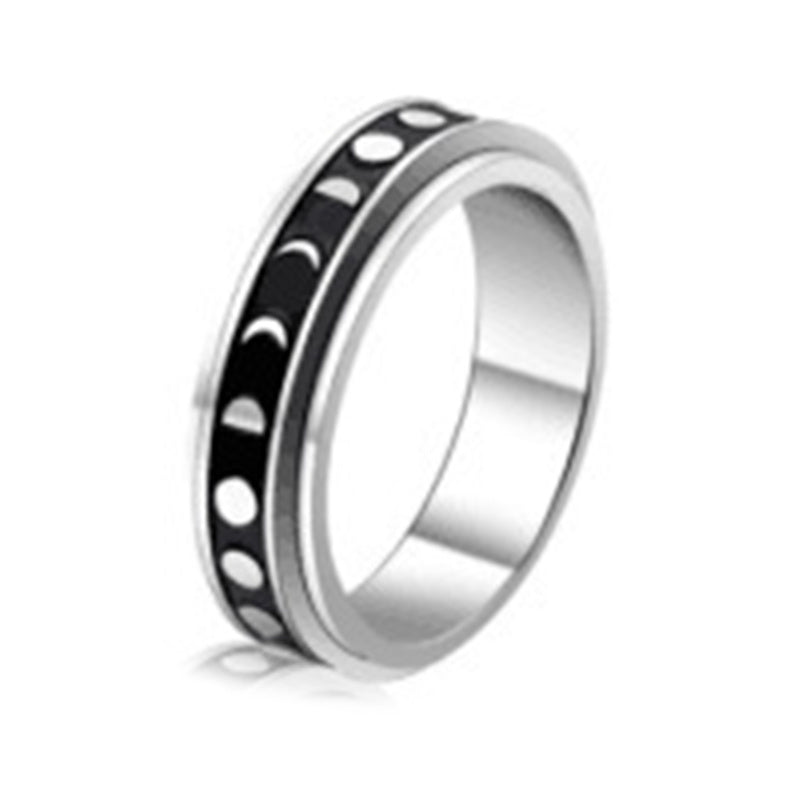 Mens Stainless Steel Ring Rotating Double Spinner Band Floral Design Durable Metal Ring For Men Fashion Modern